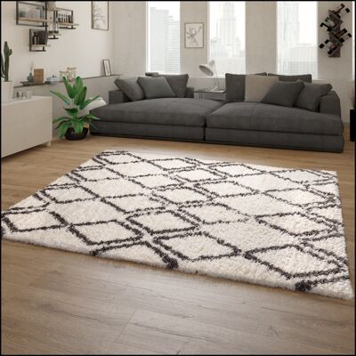 Paco Home - Alfombra Salón Pelo Largo Shaggy Motivo Escandinavo Vintage Gris Crema 120x160 Cm Paco Home - Alfombra Salón Pelo Largo Shaggy Motivo Escandinavo Vintage Gris Crema 120x160 Cm