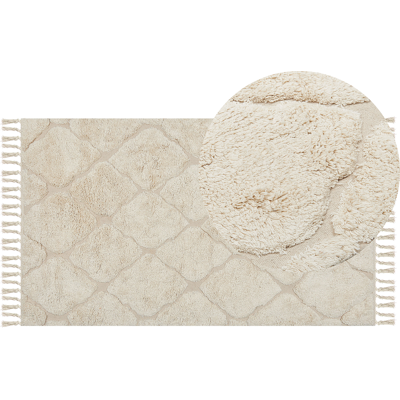 BELIANI Alfombra De Algodón Beige Claro 80 X 150 Cm Patrón Geométrico Minimalista Silchar BELIANI Alfombra De Algodón Beige Claro 80 X 150 Cm Patrón Geométrico Minimalista Silchar