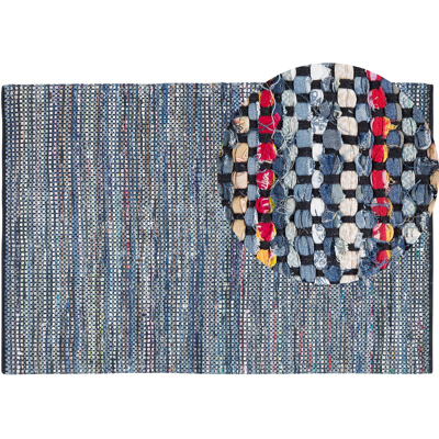 Alfombra de algodón azul 160x230cm Beliani Estilo bohemio hecha a mano Alfombra de algodón azul 160x230cm Beliani Estilo bohemio hecha a mano