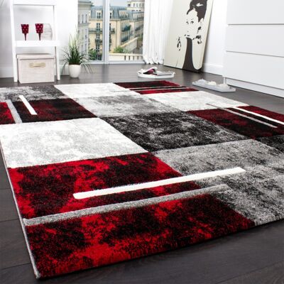 Paco Home - Alfombra Moderna De Diseño Perfilado - A Cuadros En Gris Negro Rojo 240x330 Cm Paco Home - Alfombra Moderna De Diseño Perfilado - A Cuadros En Gris Negro Rojo 240x330 Cm