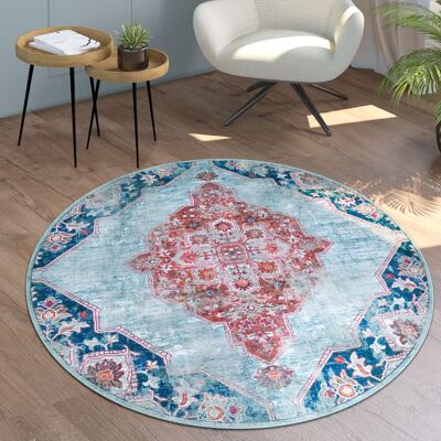 Paco Home Alfombra Salon De Habitacion Tejido Plano Redonda Moderna Oriental Ornament Lavar Turquesa, Ø 160 Cm Redon Paco Home Alfombra Salon De Habitacion Tejido Plano Redonda Moderna Oriental Ornament Lavar Turquesa, Ø 160 Cm Redon