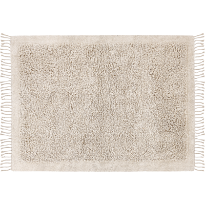 BELIANI Alfombra De Algodón Beige Claro 140 X 200 Cm Pelo Largo Borlas Boho Moderno Bitlis BELIANI Alfombra De Algodón Beige Claro 140 X 200 Cm Pelo Largo Borlas Boho Moderno Bitlis