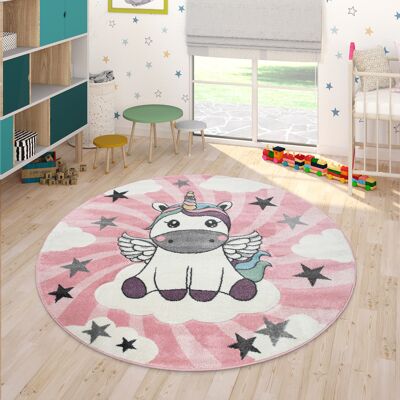Paco Home Alfombra Habitación Infantil Niña Moderna Unicornio Sobre Las Nubes En Rosa Y Lila Ø 200 Cm Redondo Paco Home Alfombra Habitación Infantil Niña Moderna Unicornio Sobre Las Nubes En Rosa Y Lila Ø 200 Cm Redondo