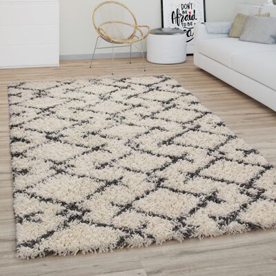 Paco Home Alfombra Salón Pelo Largo Shaggy Motivo Moderno Boho Escandinavo Rombos Ø 160 Cm Redon, Crema Antracita 3 Paco Home Alfombra Salón Pelo Largo Shaggy Motivo Moderno Boho Escandinavo Rombos Ø 160 Cm Redon, Crema Antracita 3
