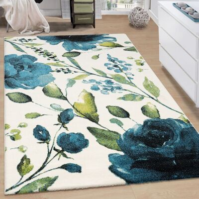 Alfombra Azul de Pelo Corto Floral - Alfombra Alfombra Azul de Pelo Corto Floral - Alfombra