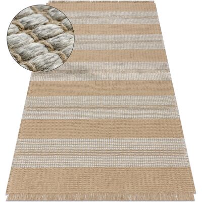 RugsX Alfombra de yute - Rayas beige / grises - Tejido plano, flecos - 140x190cm RugsX Alfombra de yute - Rayas beige / grises - Tejido plano, flecos - 140x190cm