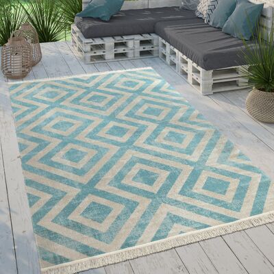 Alfombra Paco Home Azul-Blanco Diseño Rombos Moderno Interior y Exterior Alfombra Paco Home Azul-Blanco Diseño Rombos Moderno Interior y Exterior