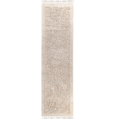 BELIANI Alfombra De Algodón 80 X 300 Cm Pelo Largo Borlas Boho Moderno Beige Claro Bitlis BELIANI Alfombra De Algodón 80 X 300 Cm Pelo Largo Borlas Boho Moderno Beige Claro Bitlis