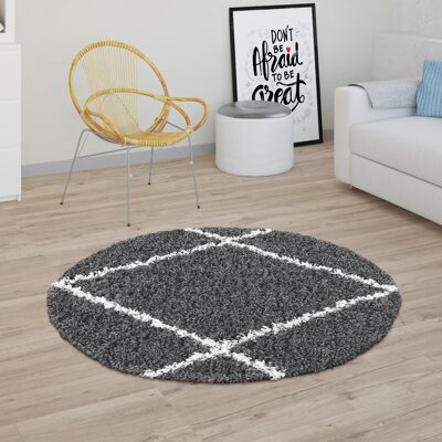 Paco Home Alfombra Pelo Largo Salón Shaggy Diseño Rombos Escandinavo, Moderna Gris Oscuro Ø 200 Cm Redondo Paco Home Alfombra Pelo Largo Salón Shaggy Diseño Rombos Escandinavo, Moderna Gris Oscuro Ø 200 Cm Redondo