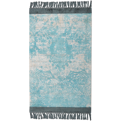Alfombra de viscosa Beliani - Diseño vintage azul y beige 80x150 Alfombra de viscosa Beliani - Diseño vintage azul y beige 80x150