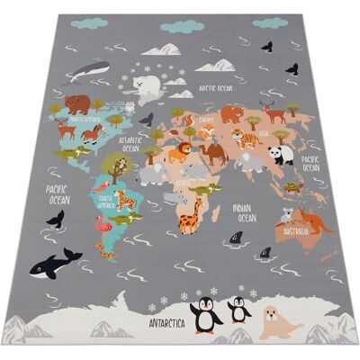 Paco Home - Alfombra De Habitacion Infantil De Juego Antideslizante Gris Azul Marron 140x200 Cm Paco Home - Alfombra De Habitacion Infantil De Juego Antideslizante Gris Azul Marron 140x200 Cm