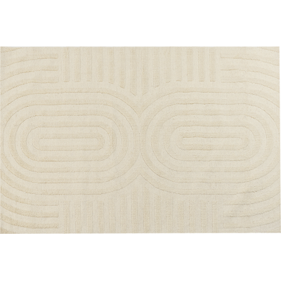 Beliani - Alfombra moderna de lana beige con patrón geométrico - Salón Beliani - Alfombra moderna de lana beige con patrón geométrico - Salón