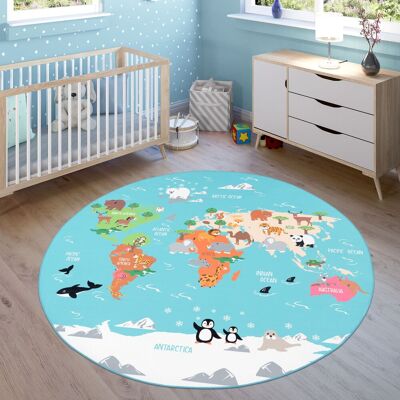 Paco Home Alfombra Infantil, Alfombra De Juego Para Habitaciones Infantiles, Mapa Del Mundo Con Animales, En Verde Ø 200 Cm Redondo Paco Home Alfombra Infantil, Alfombra De Juego Para Habitaciones Infantiles, Mapa Del Mundo Con Animales, En Verde Ø 200 Cm Redondo