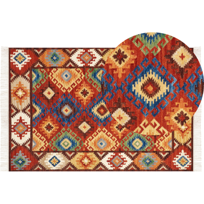 BELIANI Alfombra Kilim De Lana Multicolor 200 X 300 Cm A Mano Oriental Borlas Zovuni BELIANI Alfombra Kilim De Lana Multicolor 200 X 300 Cm A Mano Oriental Borlas Zovuni