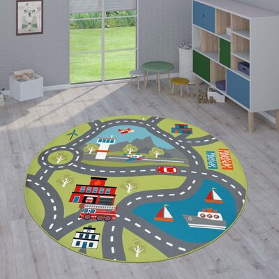 Paco Home Alfombras Infantiles Juego Pelo Corto Habitación Coloridas En Diferentes Diseños Ø 160 Cm Redon, Verde 2 Paco Home Alfombras Infantiles Juego Pelo Corto Habitación Coloridas En Diferentes Diseños Ø 160 Cm Redon, Verde 2