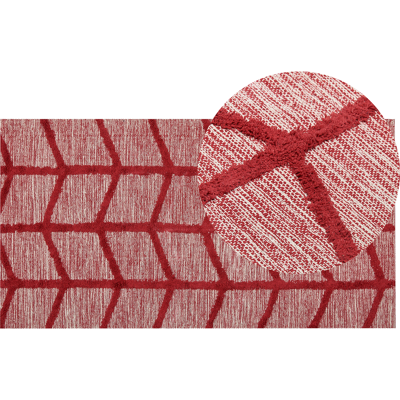 Alfombra de algodón Beliani - Rectangular 80x150cm - Rojo - Patrón geométrico Alfombra de algodón Beliani - Rectangular 80x150cm - Rojo - Patrón geométrico