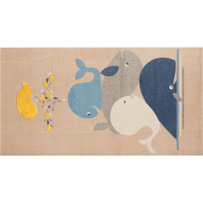 BELIANI Alfombra De Algodón Beige Amarillo Blanco Azul 80 X 150 Cm Ballenas Seai BELIANI Alfombra De Algodón Beige Amarillo Blanco Azul 80 X 150 Cm Ballenas Seai