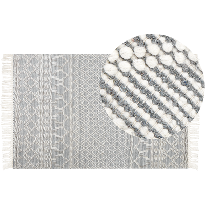 Alfombra de Lana con Patrón Geométrico - 160x230 cm - Beige y Gris - Estilo Boho Moderno Alfombra de Lana con Patrón Geométrico - 160x230 cm - Beige y Gris - Estilo Boho Moderno