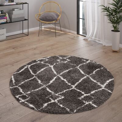 Paco Home - Alfombra Salón Pelo Largo Shaggy Escandinava Flecos Mullida Moderna Antracita, Ø 120 Cm Redon Paco Home - Alfombra Salón Pelo Largo Shaggy Escandinava Flecos Mullida Moderna Antracita, Ø 120 Cm Redon