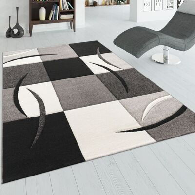 Paco Home - Alfombra De Diseño Perfilado - A Cuadros - En Negro Blanco Gris 120x170 Cm Paco Home - Alfombra De Diseño Perfilado - A Cuadros - En Negro Blanco Gris 120x170 Cm