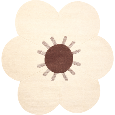 BELIANI Alfombra De Lana Con Diseño Floral Forma De Flor Tejida A Mano 140 Cm Beige Manali BELIANI Alfombra De Lana Con Diseño Floral Forma De Flor Tejida A Mano 140 Cm Beige Manali