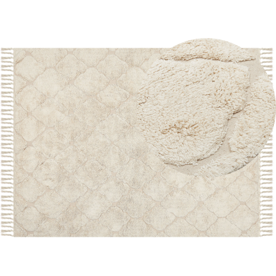 BELIANI Alfombra De Algodón Beige Claro 160 X 230 Cm Patrón Geométrico Minimalista Silchar BELIANI Alfombra De Algodón Beige Claro 160 X 230 Cm Patrón Geométrico Minimalista Silchar