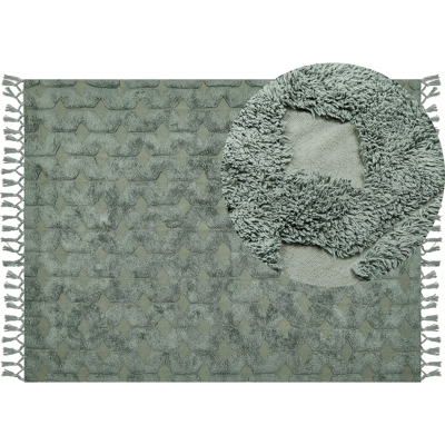 Alfombra de Algodón Beliani - 160x230 cm Verde Patrón Geométrico Alfombra de Algodón Beliani - 160x230 cm Verde Patrón Geométrico