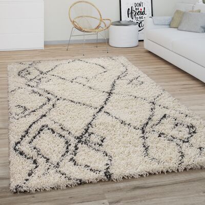 Paco Home Alfombra Salón Pelo Largo Shaggy Motivo Moderno Boho Escandinavo Rombos Ø 160 Cm Redon, Crema Antracita Paco Home Alfombra Salón Pelo Largo Shaggy Motivo Moderno Boho Escandinavo Rombos Ø 160 Cm Redon, Crema Antracita