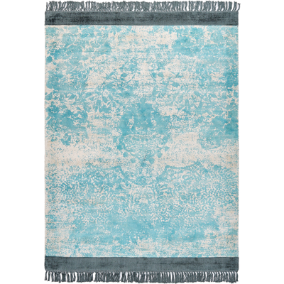 Alfombra de Viscosa Azul y Beige de Beliani - Estilo Vintage Desgastado Alfombra de Viscosa Azul y Beige de Beliani - Estilo Vintage Desgastado