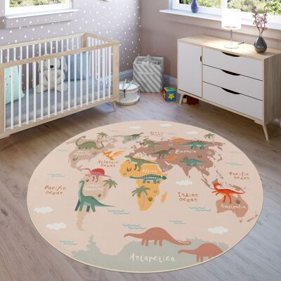 Paco Home - Alfombras Infantiles Juego Pelo Corto Habitación Coloridas En Diferentes Diseños Ø 160 Cm Redon, Beige 2 Paco Home - Alfombras Infantiles Juego Pelo Corto Habitación Coloridas En Diferentes Diseños Ø 160 Cm Redon, Beige 2
