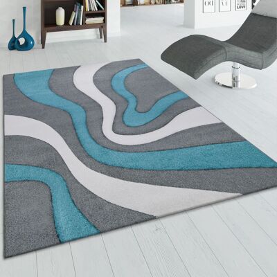 Paco Home Alfombra De Diseño Perfilado - Estampado De Ondas - Gris Turquesa Blanco 120x170 Cm Paco Home Alfombra De Diseño Perfilado - Estampado De Ondas - Gris Turquesa Blanco 120x170 Cm