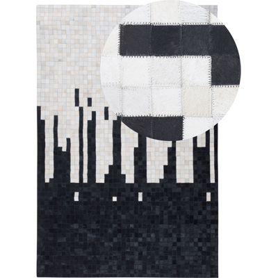 Beliani - Alfombra De Piel De Vacuno Blanco Y Negro 160 X 230 Cm Rectangular Patrón Abstracto Geométrico Hecha A Mano Bolu Beliani - Alfombra De Piel De Vacuno Blanco Y Negro 160 X 230 Cm Rectangular Patrón Abstracto Geométrico Hecha A Mano Bolu