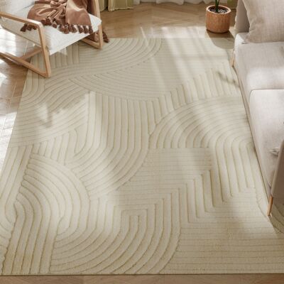 JHY DESIGN Alfombra Moderna Antideslizante De Poliéster Y Algodón, Con Estampado De Rayas, Ideal Para Salón O Dormitorio, Color Crema. JHY DESIGN Alfombra Moderna Antideslizante De Poliéster Y Algodón, Con Estampado De Rayas, Ideal Para Salón O Dormitorio, Color Crema.