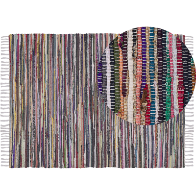 BELIANI Alfombra Multicolor De Algodón 160 X 230 Cm Rayas Con Flecos Rectangular Hecha A Mano Boho Ecléctico Danca BELIANI Alfombra Multicolor De Algodón 160 X 230 Cm Rayas Con Flecos Rectangular Hecha A Mano Boho Ecléctico Danca