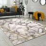 Alfombra Sala de Estar Oro- Gris Diseño de Mármol Suave Líneas en 3-D Alta Calidad Pelo Corto 80x150 cm - Paco Home