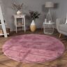 Alfombra Salon Pelo Largo Se Puede Lavar En La Lavadora Suave Felpa Rosa ø 200 cm redon - Paco Home