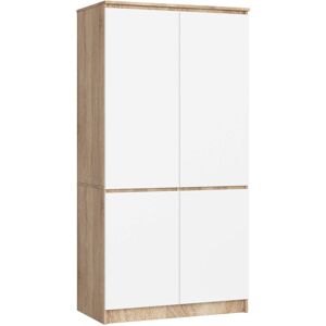 Akord - Armario S90 Roble Sonoma 90 Cm 4 Puertas Frente En Color Blanco 90x51x180 Cm Akord - Armario S90 Roble Sonoma 90 Cm 4 Puertas Frente En Color Blanco 90x51x180 Cm