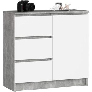 Cómoda Akord Jerry Gris Hormigón 80 Cm 1 Puerta 3 Cajones Frente En Color Blanco 2 Estantes 80x35x77 Cm Cómoda Akord Jerry Gris Hormigón 80 Cm 1 Puerta 3 Cajones Frente En Color Blanco 2 Estantes 80x35x77 Cm