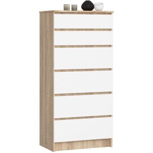 Akord - Cómoda K60 Roble Sonoma 60 Cm 6 Cajones Frente En Color Blanco 60x40x130 Cm Akord - Cómoda K60 Roble Sonoma 60 Cm 6 Cajones Frente En Color Blanco 60x40x130 Cm