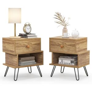 Costway Juego De 2 Mesitas De Noche, Mesillas De Moche Irregular De Madera Con Patas De Metal, Mesa De Almacenamiento Multifuncional, Mesa Auxiliar De 2 Niveles Para La Sala De Estar Dormitorio Costway Juego De 2 Mesitas De Noche, Mesillas De Moche Irregular De Madera Con Patas De Metal, Mesa De Almacenamiento Multifuncional, Mesa Auxiliar De 2 Niveles Para La Sala De Estar Dormitorio