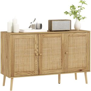Homcom Aparador Con 3 Puertas De Ratán, Aparador De Salón Bohemio, Con Estantes Ajustables, Para Cocina, Entrada, Madera Natural, 120x40x75 Cm Homcom Aparador Con 3 Puertas De Ratán, Aparador De Salón Bohemio, Con Estantes Ajustables, Para Cocina, Entrada, Madera Natural, 120x40x75 Cm