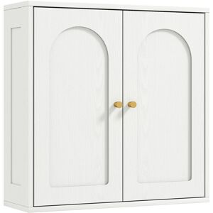 Homcom - Armario De Baño De Pared Mueble De Baño Colgar Con Estantes 2 Puertas Con Diseño De Arco Tiradores Dorados 60x20x60 Cm Blanco Homcom - Armario De Baño De Pared Mueble De Baño Colgar Con Estantes 2 Puertas Con Diseño De Arco Tiradores Dorados 60x20x60 Cm Blanco