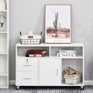 PZCC Homcom Mueble Auxiliar De Oficina Mueble Archivador Con Ruedas Estantes Y Cajones Armario Multiusos Con Gran Almacenaje 100x35x65 Cm Blanco PZCC Homcom Mueble Auxiliar De Oficina Mueble Archivador Con Ruedas Estantes Y Cajones Armario Multiusos Con Gran Almacenaje 100x35x65 Cm Blanco