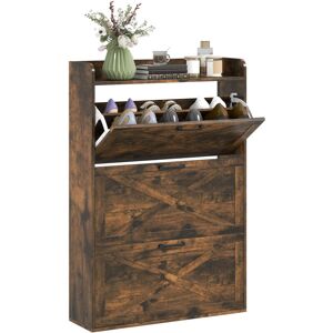 Homcom - Mueble Zapatero De 3 Puertas Zapatero Estrecho Con Estantes Ajustables Estilo Industrial Para 24 Pares De Zapatos 80x24x118 Cm Marrón Rústico Homcom - Mueble Zapatero De 3 Puertas Zapatero Estrecho Con Estantes Ajustables Estilo Industrial Para 24 Pares De Zapatos 80x24x118 Cm Marrón Rústico