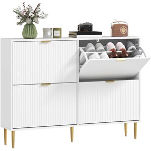 Homcom - Zapatero Estrecho Con 4 Puertas Acanaladas Zapatero Entrada Recibidor Con Estantes Ajustables Para 20 Pares De Zapatos 105x24x91,5 Cm Blanco Homcom - Zapatero Estrecho Con 4 Puertas Acanaladas Zapatero Entrada Recibidor Con Estantes Ajustables Para 20 Pares De Zapatos 105x24x91,5 Cm Blanco