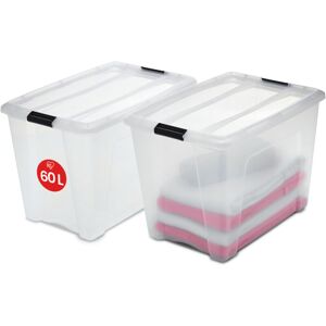 2 Cajas De Almacenamiento Con Tapas, 60l, Transparente, Clips De Cierre, Duradero, Apilable, Para Dormitorio, Armario, Oficina, Organizadora, Ropa, Libre De Bpa, Ntb-60 - Iris Ohyama 2 Cajas De Almacenamiento Con Tapas, 60l, Transparente, Clips De Cierre, Duradero, Apilable, Para Dormitorio, Armario, Oficina, Organizadora, Ropa, Libre De Bpa, Ntb-60 - Iris Ohyama