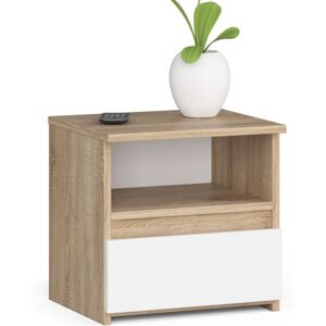 Akord - Mesita De Noche Cl1 Roble Sonoma 40 Cm 1 Cajón Frente Frente En Color Blanco 1 Estante 40x35x40 Cm Akord - Mesita De Noche Cl1 Roble Sonoma 40 Cm 1 Cajón Frente Frente En Color Blanco 1 Estante 40x35x40 Cm