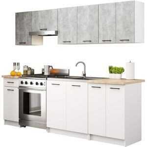Akord - Conjunto De Cocina Oliwia 24m Gris Hormigón 240 Cm 11 Puertas 1 Cajón Frente En Color Blanco 12 Estantes 240x46x203 Cm Akord - Conjunto De Cocina Oliwia 24m Gris Hormigón 240 Cm 11 Puertas 1 Cajón Frente En Color Blanco 12 Estantes 240x46x203 Cm