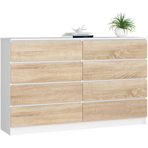 Cómoda Akord K160 Blanco 160 Cm 8 Cajones Frente En Color Roble Sonoma 160x40x99 Cm Cómoda Akord K160 Blanco 160 Cm 8 Cajones Frente En Color Roble Sonoma 160x40x99 Cm