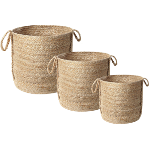 Beliani Juego de 3 cestas de almacenamiento en yute natural 30 cm - Cestas para ropa y más Beliani Juego de 3 cestas de almacenamiento en yute natural 30 cm - Cestas para ropa y más